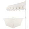 JONATHAN Y UMB1202D Terrace Arc 9 ft. Classic MidCentury Scalloped Fringe Market Patio Half Umbrella with Crank, Tilt Button and UV Protection in White/Black, White Pole(Cream/White (White Pole))