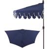 JONATHAN Y UMB1202D Terrace Arc 9 ft. Classic MidCentury Scalloped Fringe Market Patio Half Umbrella with Crank, Tilt Button and UV Protection in White/Black, White Pole(Navy/White (Dark Brown Pole))