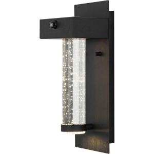 JONATHAN Y JYL2405A Horizone 5.5″ 1-Light Minimalist Industrial Farmhouse Modern Traditional Iron/Glass Seeded Glass with Dusk-to-Dawn Sensor Integrated LED Outdoor Sconce, Black