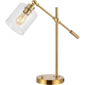 JONATHAN Y JYL3082A Kathryn Classic 23″ Iron,Seeded Glass Adjustable Head Modern USB Charging LED Task Lamp Brass Gold Bedroom Living Room,1 Bulb