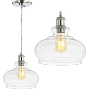 JONATHAN Y JYL3515A Wyatt 9.5″ Pharmacy Metal/Glass LED Pendant Farmhouse Contemporary Transitional Dimmable Adjustable Dining Room Living Room Kitchen Foyer Bedroom Hallway, Brass Gold(Chrome)