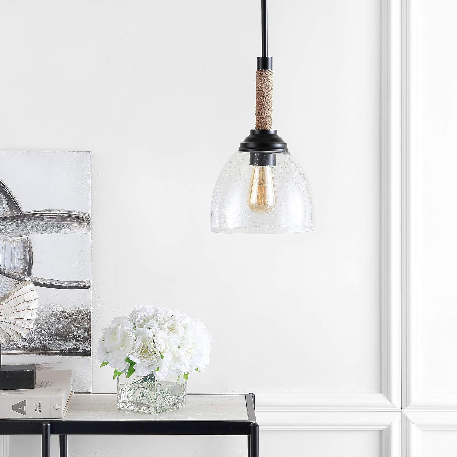 image:imageJONATHAN Y JYL1103A Alys 763 Adjustable RopeWrap Modern IronGlass LED Pendant Farmhouse Industrial Rustic Transitional for Dining Room Kitchen Living Room Black