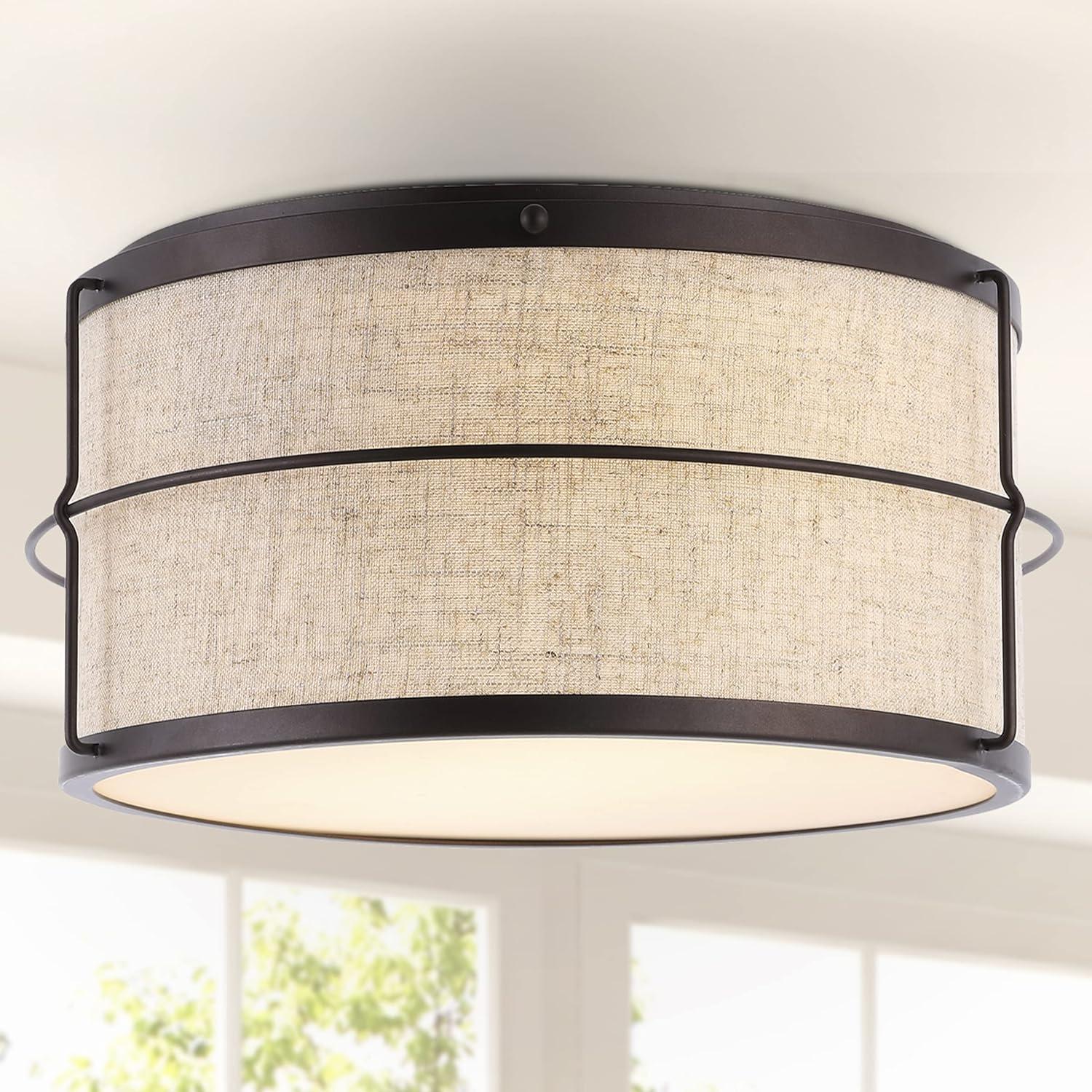 image:imageJONATHAN Y JYL1313A Evan 14 2Light Rustic Farmhouse Iron LED Flush Mount Industrial Modern 2700K Cozy Warm Light Kitchen Hallway Bathroom Stairwell Entryway Foyer Oil Rubbed Bronze