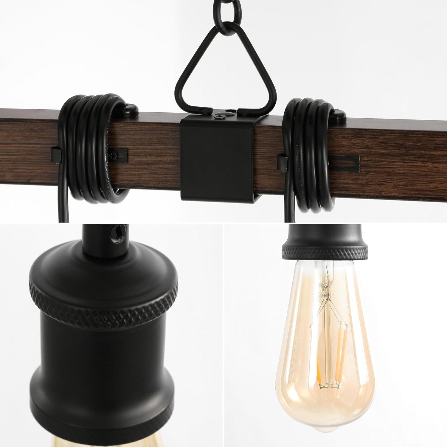 image:imageJONATHAN Y JYL1330A Rhys 40 8Light Vintage Industrial Driftwood Iron LED Linear Chandelier with Height Adjustable Bulbs for Bedroom Living Room Kitchen Office Brown Wood FinishBlack