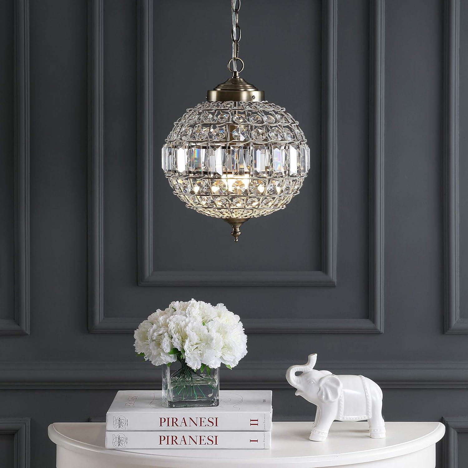 image:imageJONATHAN Y JYL6110A Georgina 12 CrystalMetal LED Chandelier Pendant Glam Contemporary Transitional Dimmable Dining Room Living Room Kitchen Foyer Bedroom Hallway 12 Antique BrassClear12 in