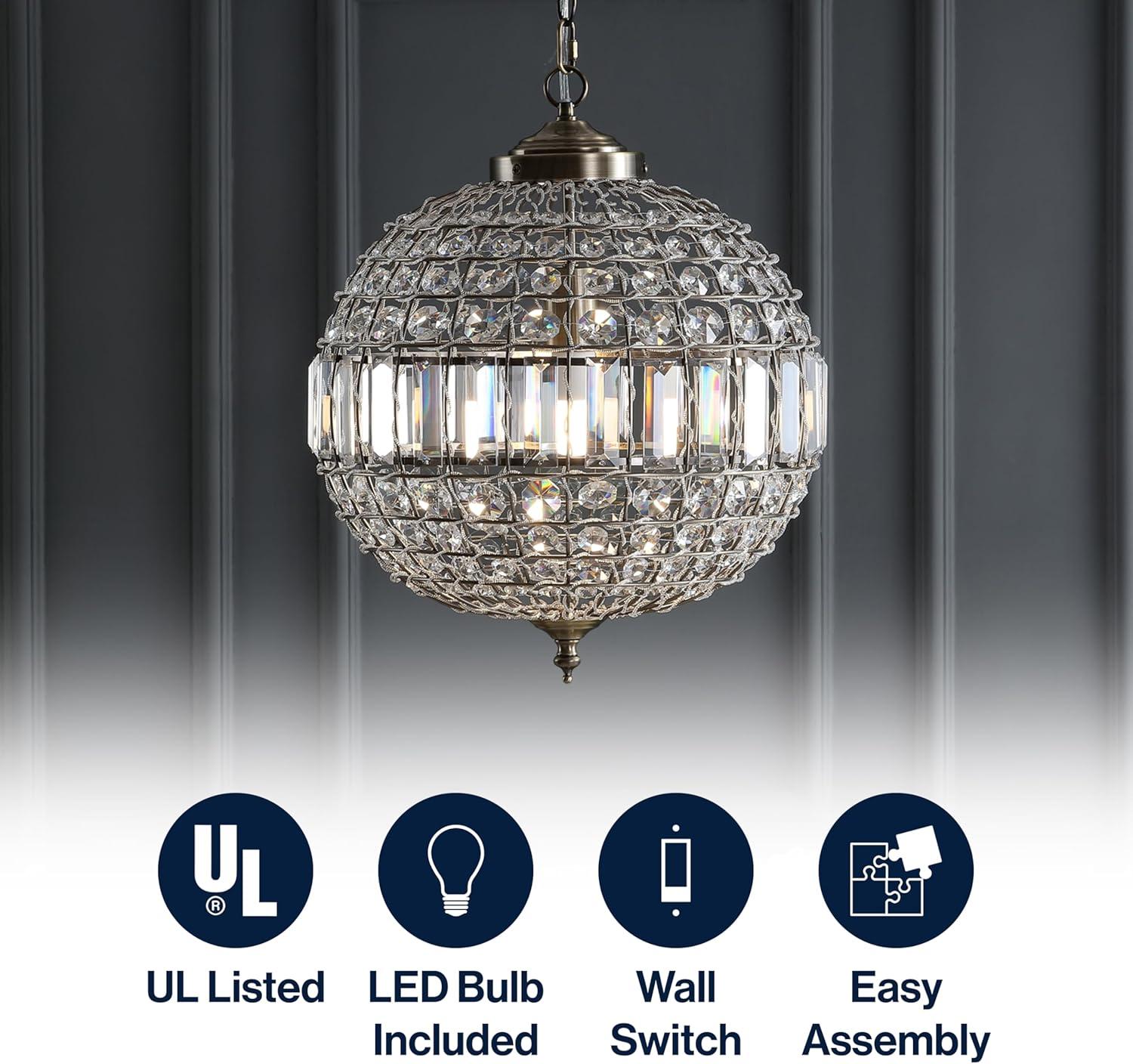 image:imageJONATHAN Y JYL6110A Georgina 12 CrystalMetal LED Chandelier Pendant Glam Contemporary Transitional Dimmable Dining Room Living Room Kitchen Foyer Bedroom Hallway 12 Antique BrassClear16 in