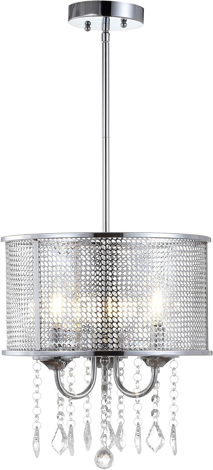 image:imageJONATHAN Y JYL7466A 17 Modern Crystal Chandelier Glam Chrome Drum Pendant Light with Adjustable Height Dimmable Ceiling Light Fixture for Dining Room Kitchen Island Bedroom Foyer13 in