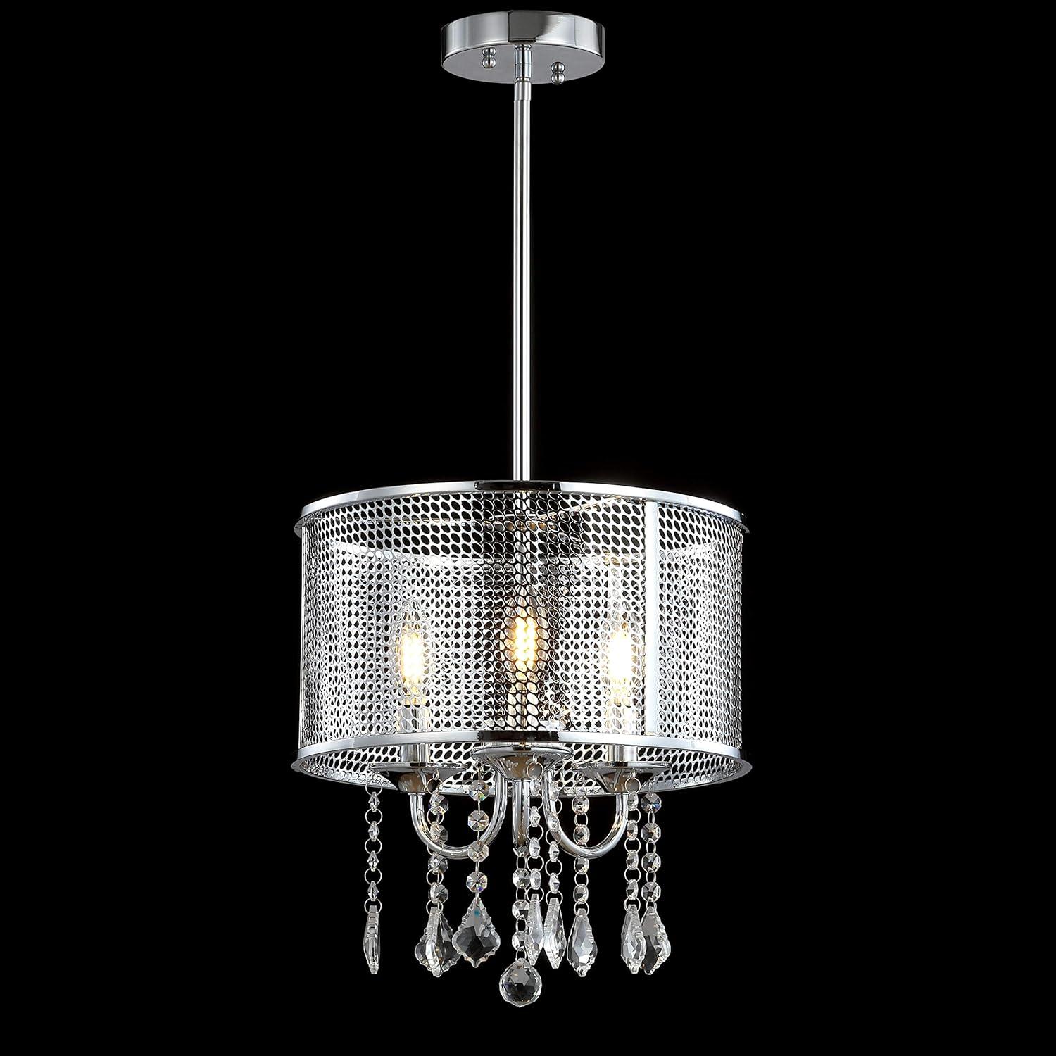 image:imageJONATHAN Y JYL7466A 17 Modern Crystal Chandelier Glam Chrome Drum Pendant Light with Adjustable Height Dimmable Ceiling Light Fixture for Dining Room Kitchen Island Bedroom Foyer13 in