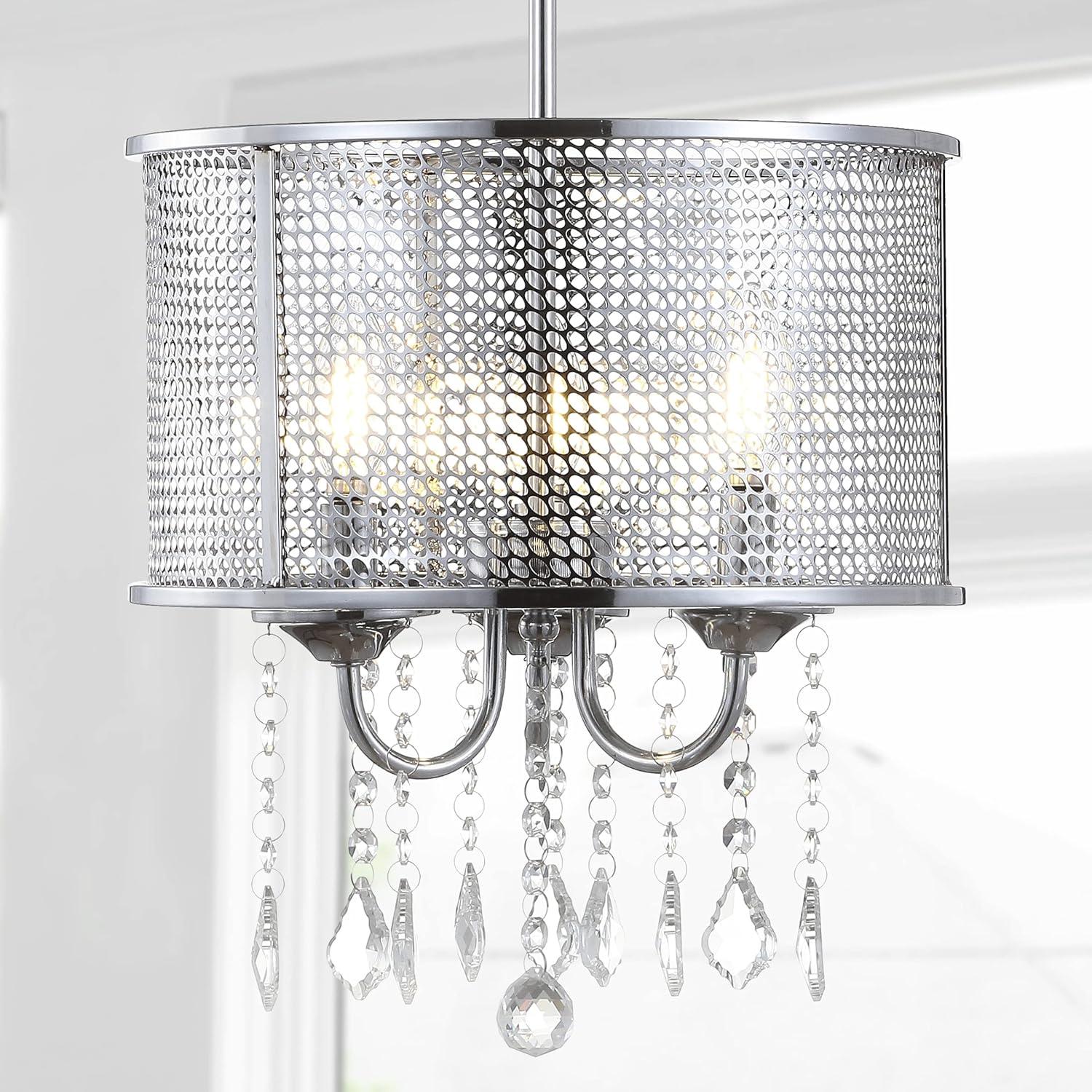 image:imageJONATHAN Y JYL7466A 17 Modern Crystal Chandelier Glam Chrome Drum Pendant Light with Adjustable Height Dimmable Ceiling Light Fixture for Dining Room Kitchen Island Bedroom Foyer13 in
