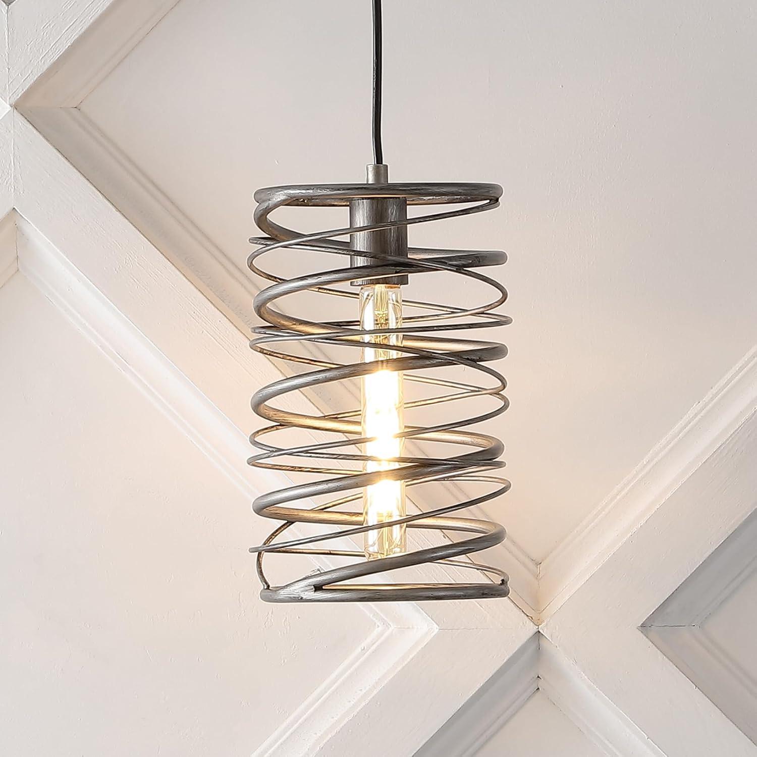 image:imageJONATHAN Y JYL7910C Helisa 725 1Light Modern Contemporary Iron Spiral LED Pendant Antique Silverfor Bedside Table Kitchen Island and Dining TableAntique Silver