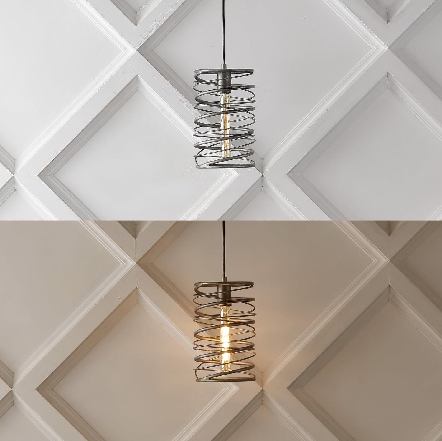 image:imageJONATHAN Y JYL7910C Helisa 725 1Light Modern Contemporary Iron Spiral LED Pendant Antique Silverfor Bedside Table Kitchen Island and Dining TableAntique Silver