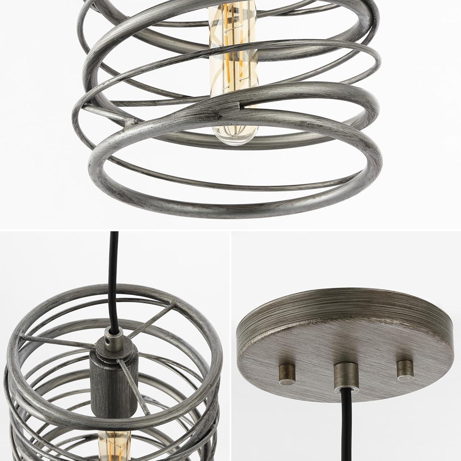 image:imageJONATHAN Y JYL7910C Helisa 725 1Light Modern Contemporary Iron Spiral LED Pendant Antique Silverfor Bedside Table Kitchen Island and Dining TableAntique Silver