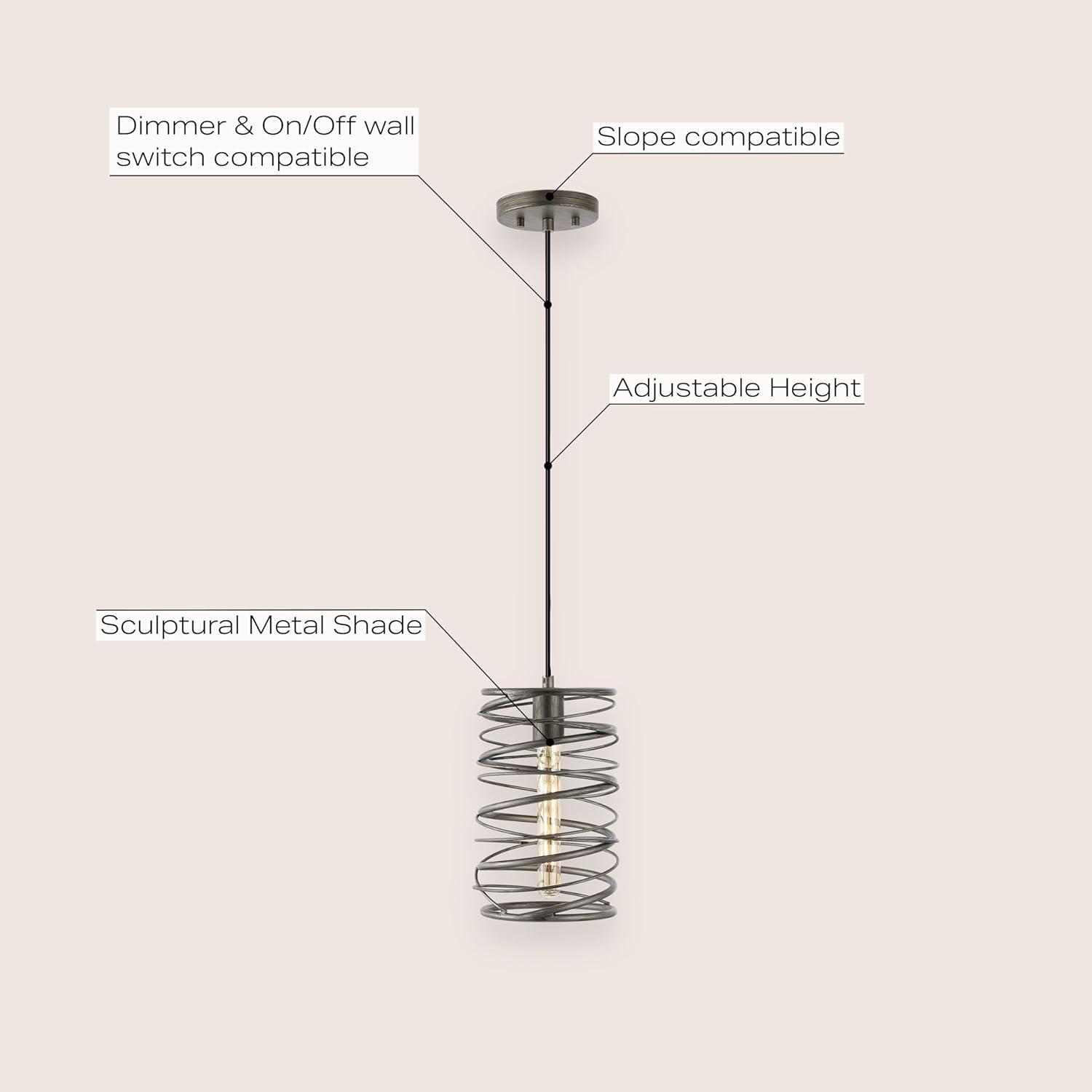 image:imageJONATHAN Y JYL7910C Helisa 725 1Light Modern Contemporary Iron Spiral LED Pendant Antique Silverfor Bedside Table Kitchen Island and Dining TableAntique Silver
