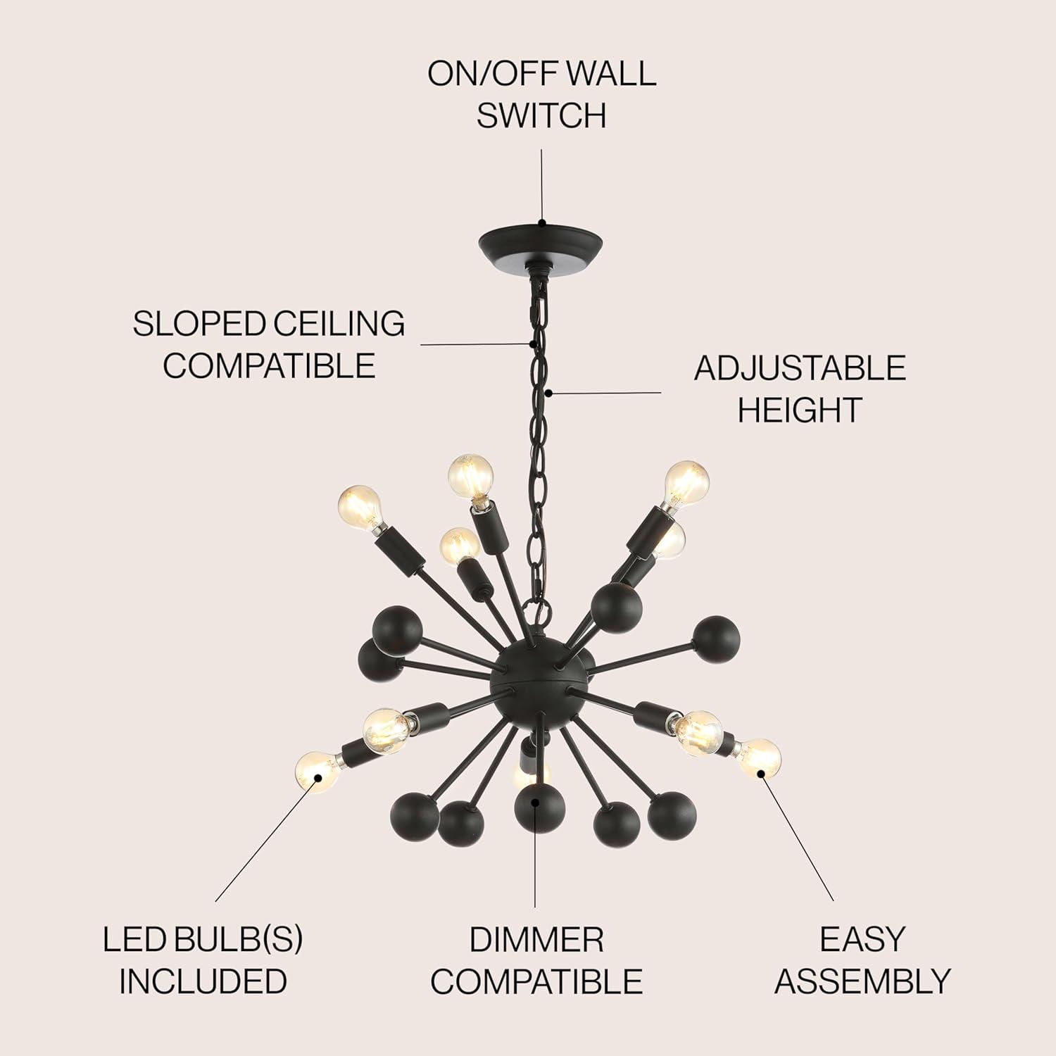 image:imageJONATHAN Y JYL9061A Orbit 195 10Light Adjustable Iron Modern Industrial Sputnik LED Chandelier for Living Room Bedroom Contemporary Glam Black