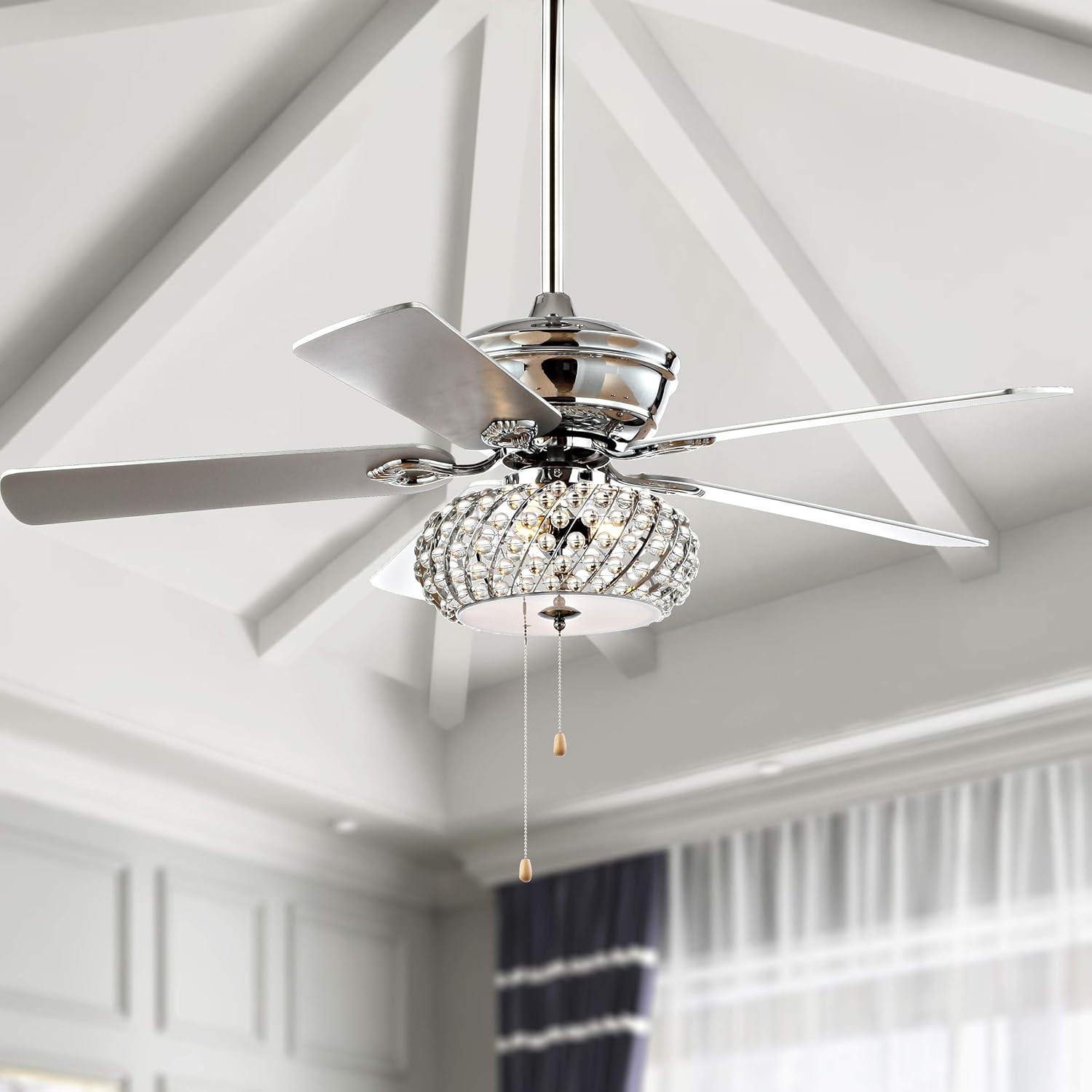 image:imageJONATHAN Y JYL9600A Crista 52 3Light MetalWood LED Ceiling Fan Transitional Glam Classic Modern Contemporary Iron Living Room Family Room Dining Room Bedroom Chrome