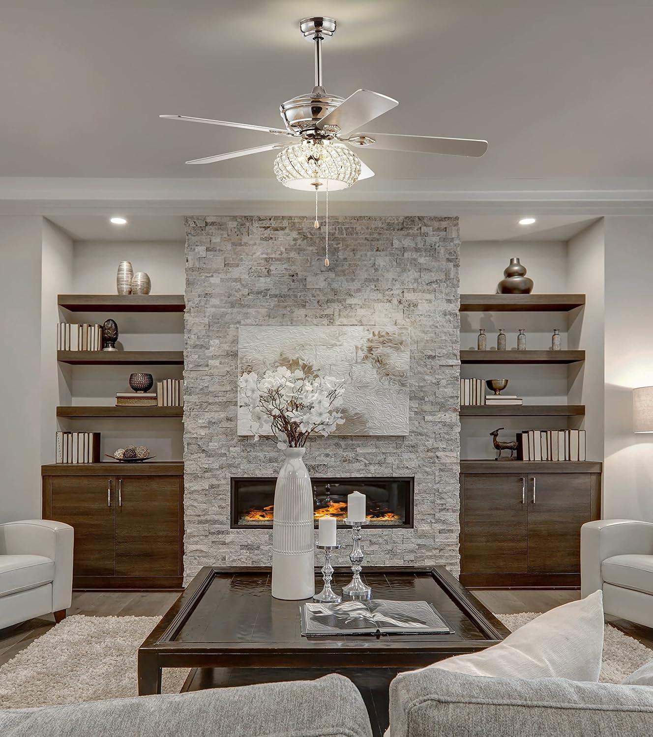 image:imageJONATHAN Y JYL9600A Crista 52 3Light MetalWood LED Ceiling Fan Transitional Glam Classic Modern Contemporary Iron Living Room Family Room Dining Room Bedroom Chrome