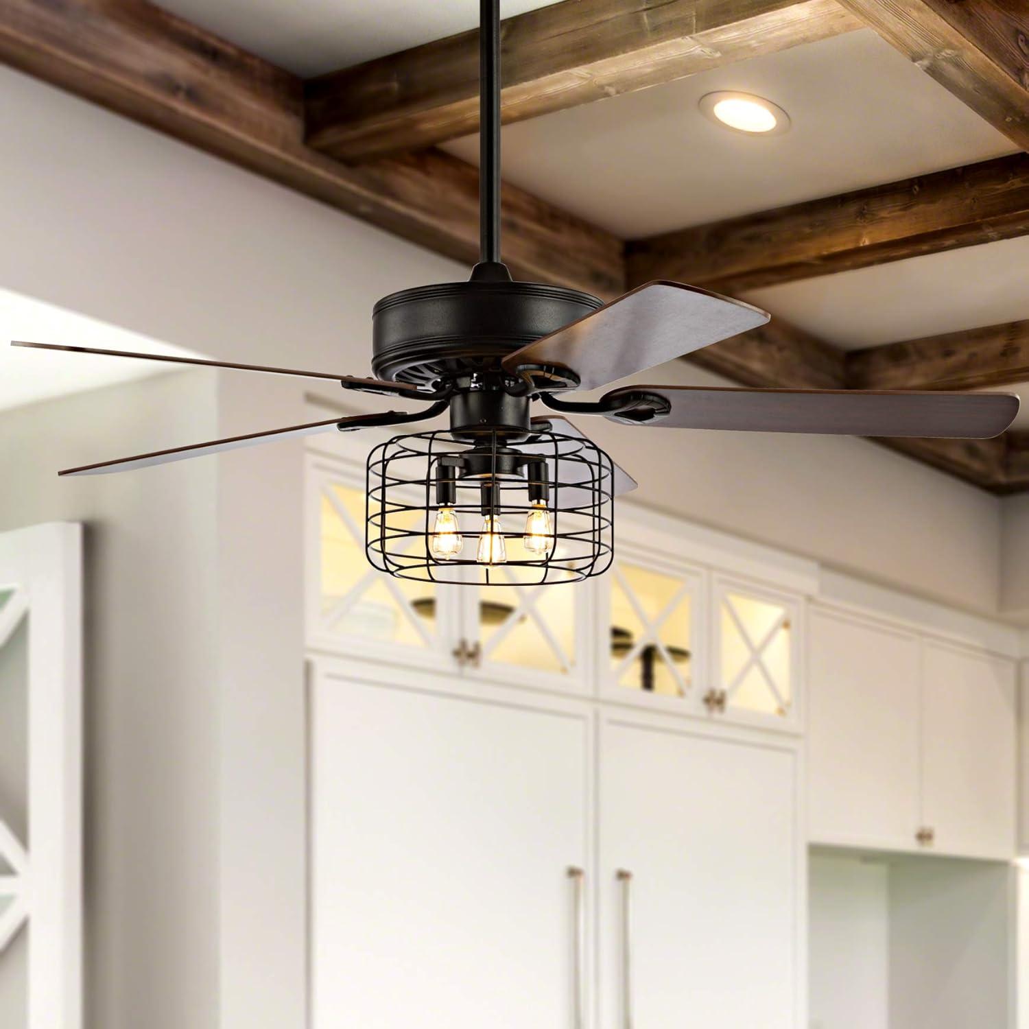 image:imageJONATHAN Y JYL9603A Asher 52 3Light Industrial MetalWood LED Ceiling Fan with Remote Farmhouse Bohemian Industrial Rustic Transitional Southwestern Living Room Bedroom Forged Black
