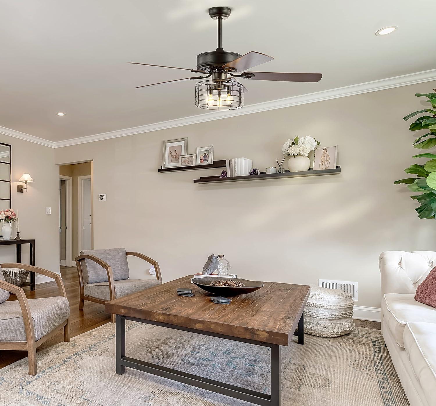 image:imageJONATHAN Y JYL9603A Asher 52 3Light Industrial MetalWood LED Ceiling Fan with Remote Farmhouse Bohemian Industrial Rustic Transitional Southwestern Living Room Bedroom Forged Black