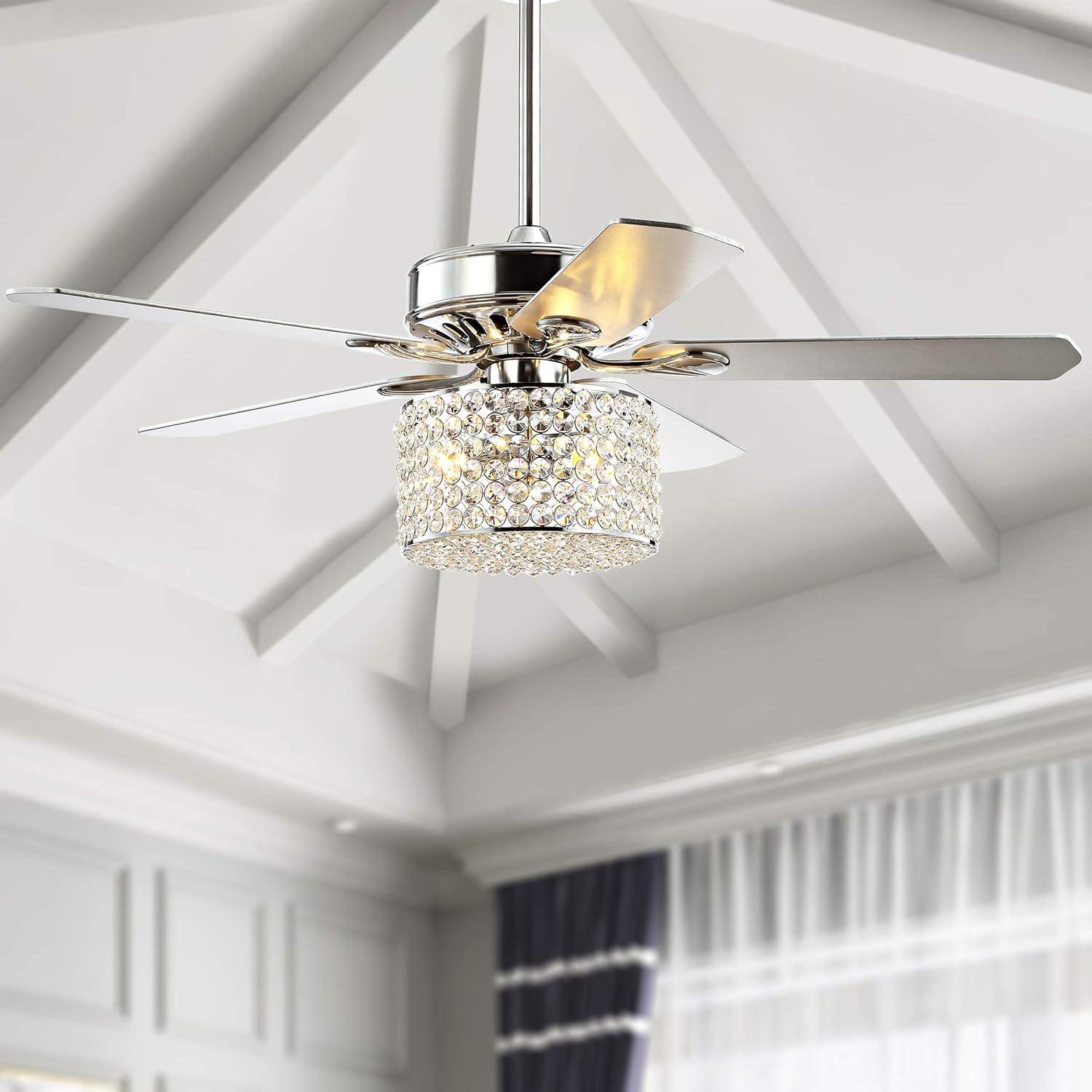 image:imageJONATHAN Y JYL9606A Brandy 52 3Light Crystal Prism Drum LED Ceiling Fan with Remote Transitional Glam Classic Modern Contemporary Living Room Family Room Dining Room Bedroom Chrome