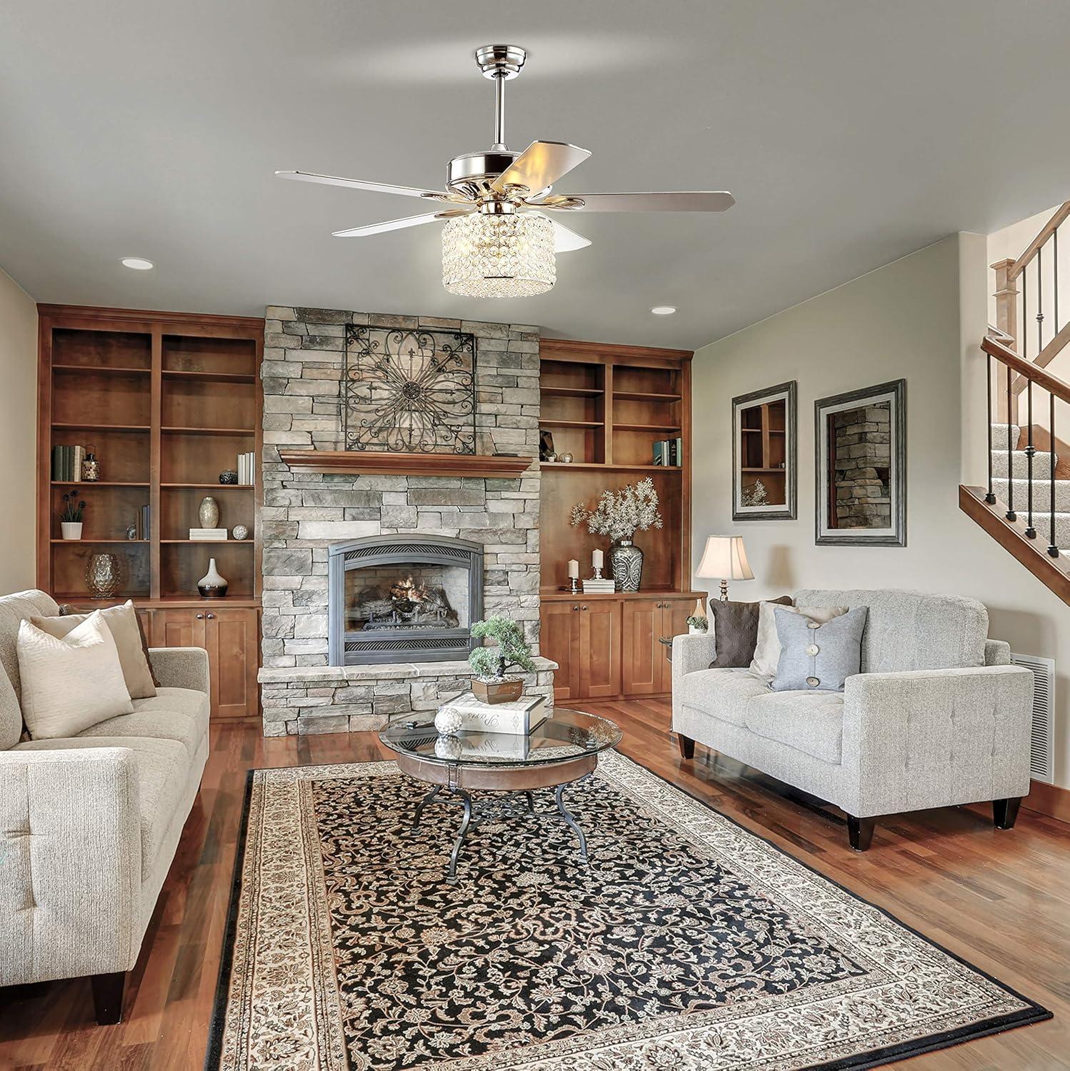image:imageJONATHAN Y JYL9606A Brandy 52 3Light Crystal Prism Drum LED Ceiling Fan with Remote Transitional Glam Classic Modern Contemporary Living Room Family Room Dining Room Bedroom Chrome