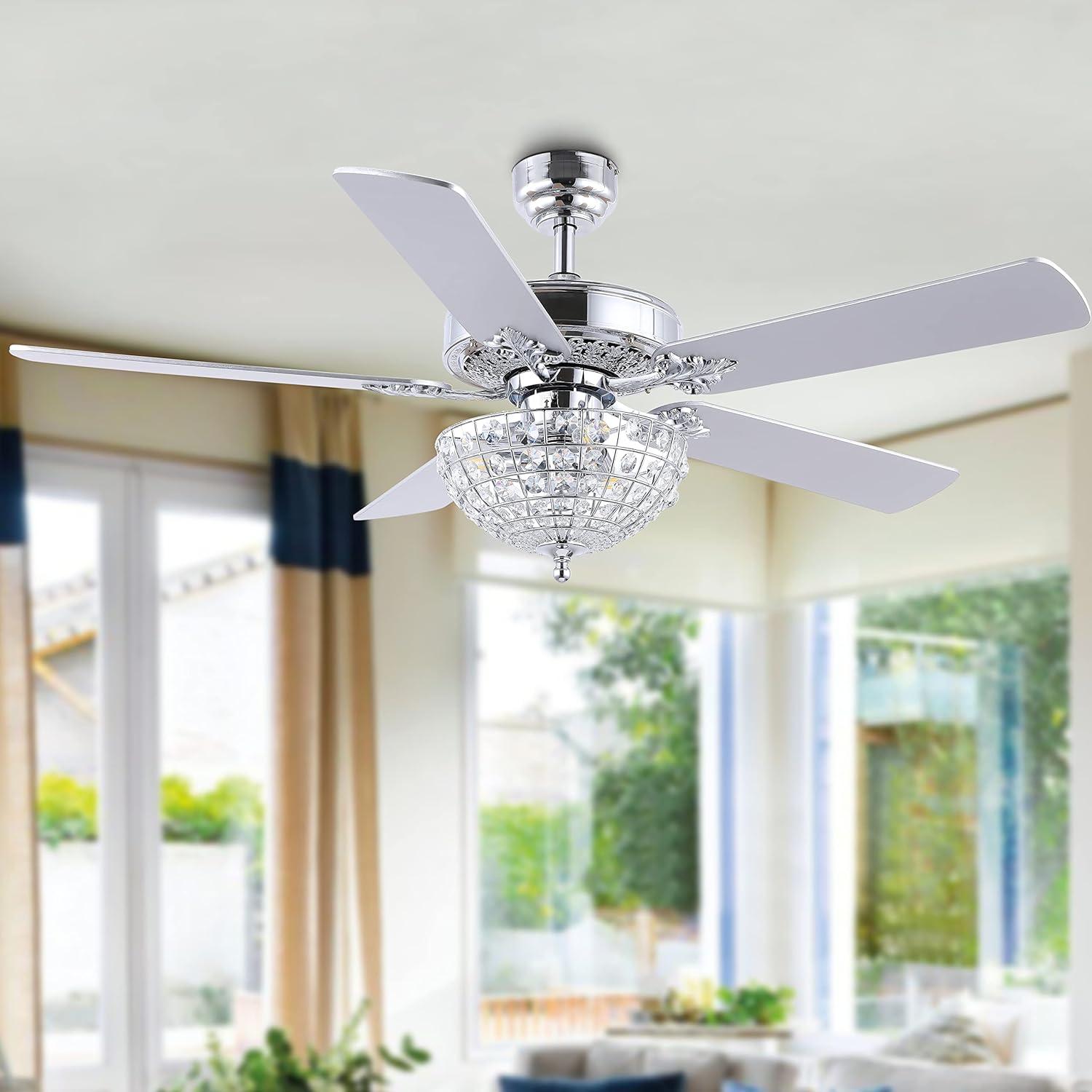 image:imageJONATHAN Y JYL9610B Mandy Glam Classic Crystal Dome Shade LED Ceiling Fan with Remote for Bedroom Living Room Dining Room 52 3 Light Chrome