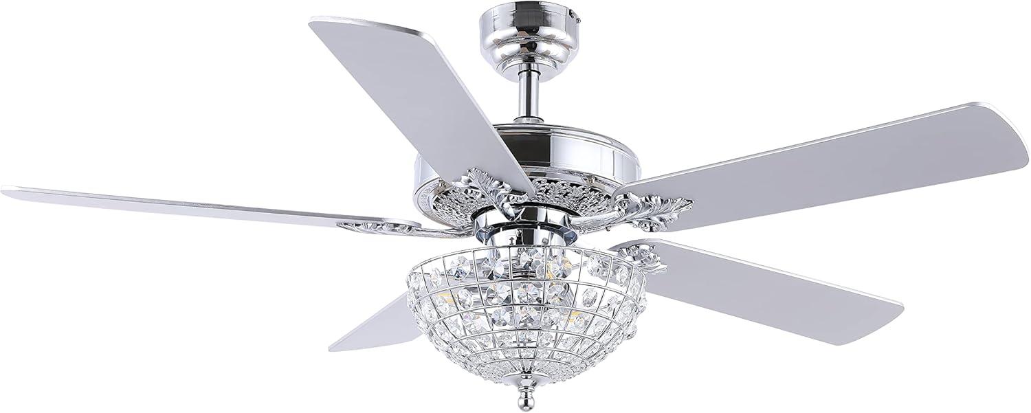 image:imageJONATHAN Y JYL9610B Mandy Glam Classic Crystal Dome Shade LED Ceiling Fan with Remote for Bedroom Living Room Dining Room 52 3 Light Chrome