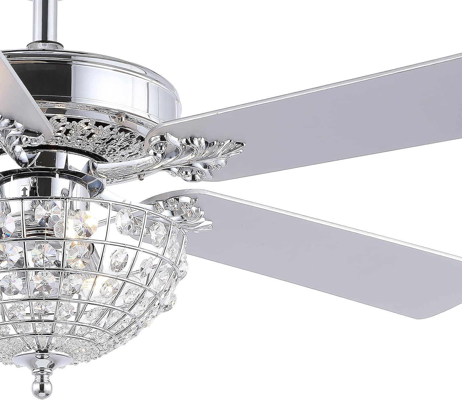 image:imageJONATHAN Y JYL9610B Mandy Glam Classic Crystal Dome Shade LED Ceiling Fan with Remote for Bedroom Living Room Dining Room 52 3 Light Chrome