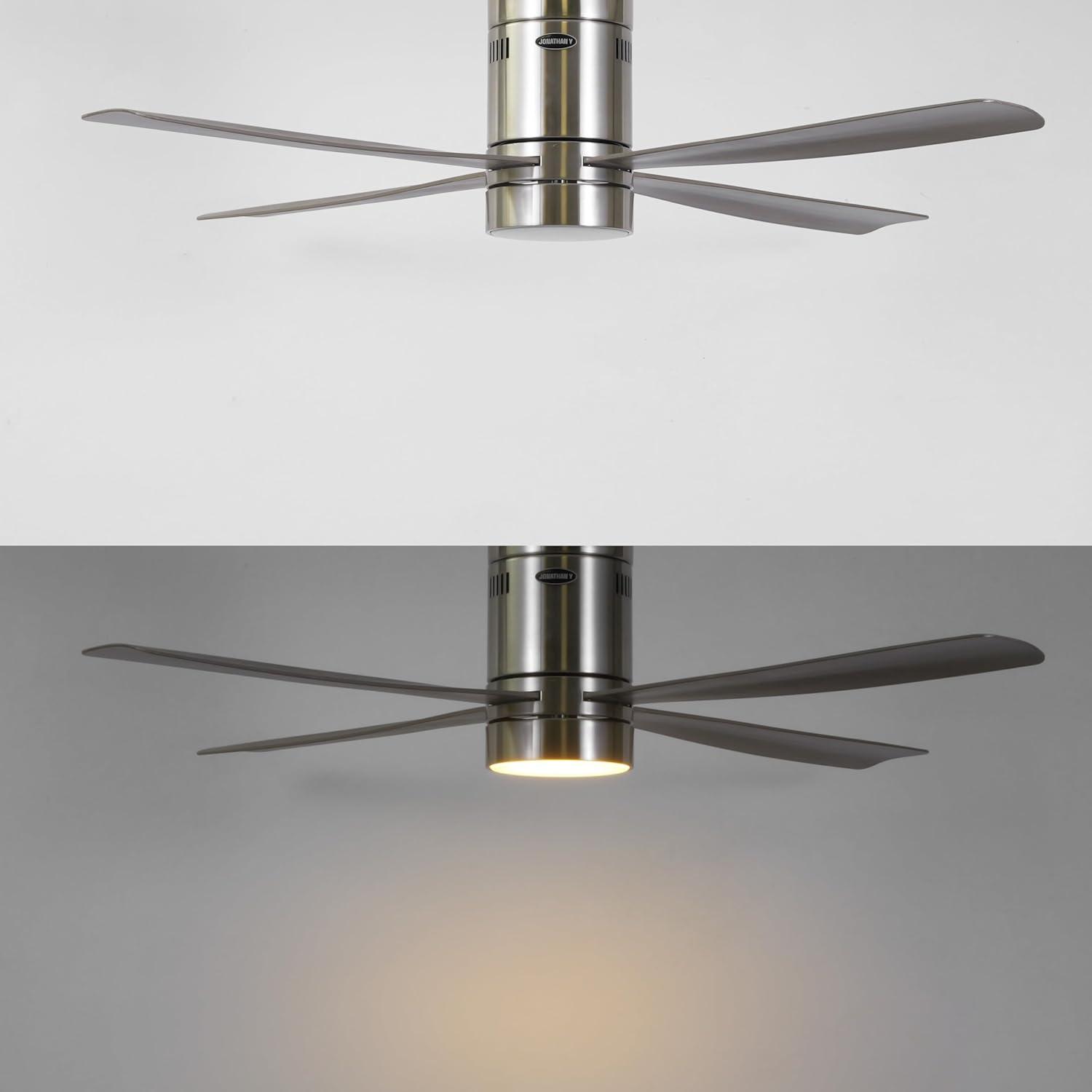 image:imageJONATHAN Y JYL9716A Theo 52 1Light Contemporary Minimalist IronAcrylic MobileAppRemoteControlled 6Speed LED Ceiling Fan NickelNeutral Brown Wood Finish for Living Room Bedroom Family RoomNickelGray Wood Finish