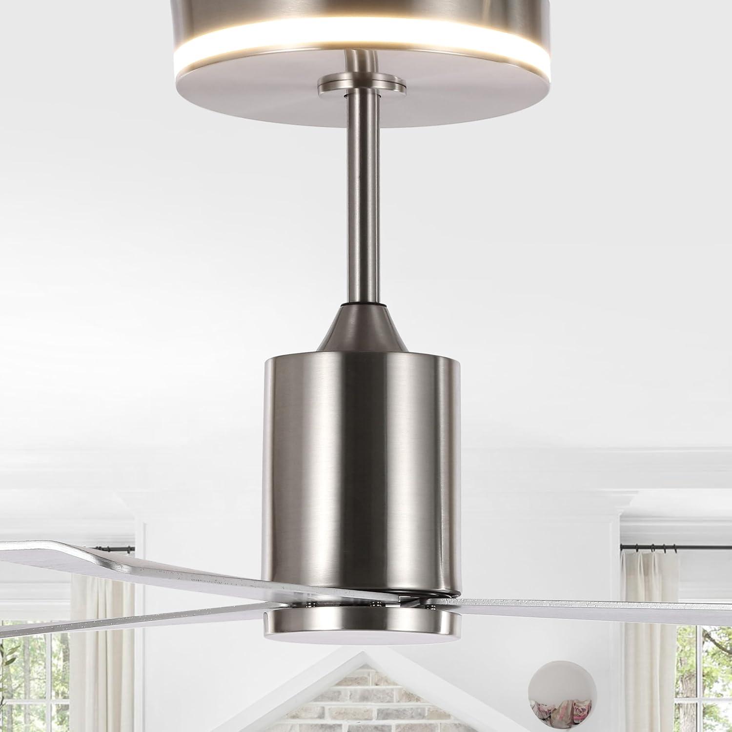 image:imageJONATHAN Y JYL9722B Levi 52 1Light Contemporary Minimalist 6Speed Iron Height Adjustable Integrated LED Ceiling Fan with Remote for Home Living Room Kitchen NickelNickel