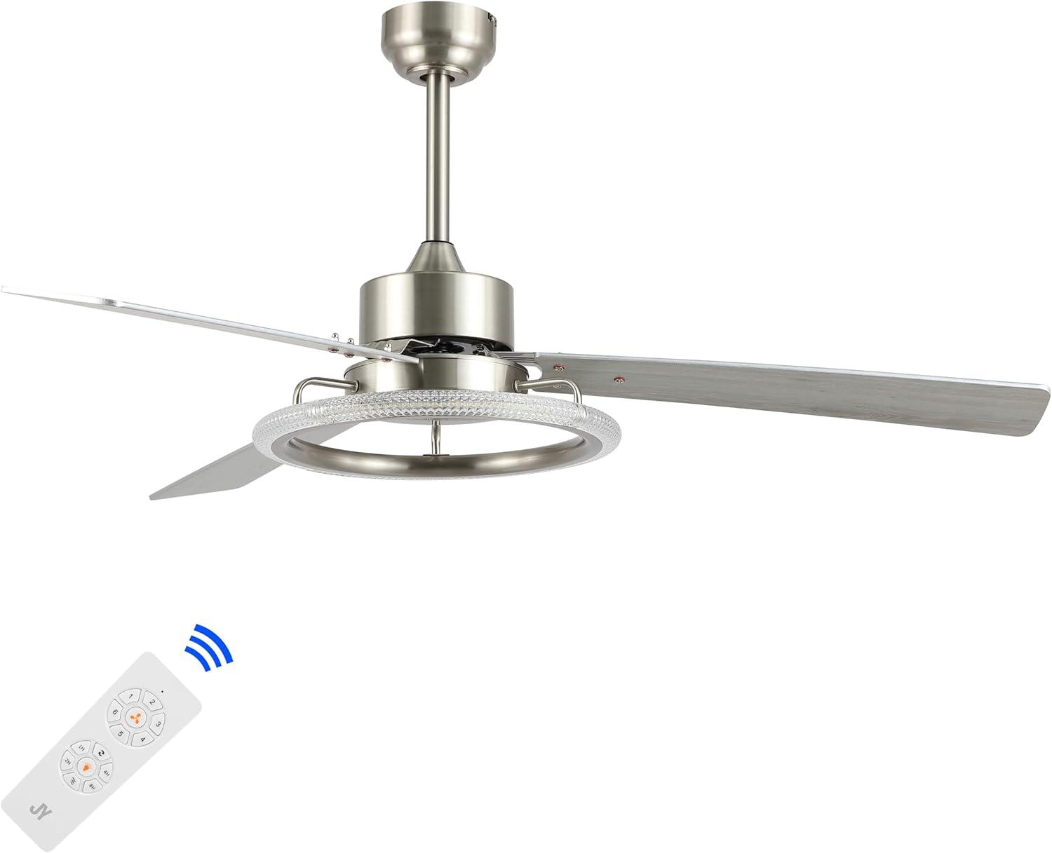 image:imageJONATHAN Y JYL9723A Remy 52 1Light Modern Industrial IronAcrylicWood RemoteControlled 6Speed Integrated LED Ceiling Fan BlackDark Brown Wood for Living Room Bedroom or OfficeSilverAshwood