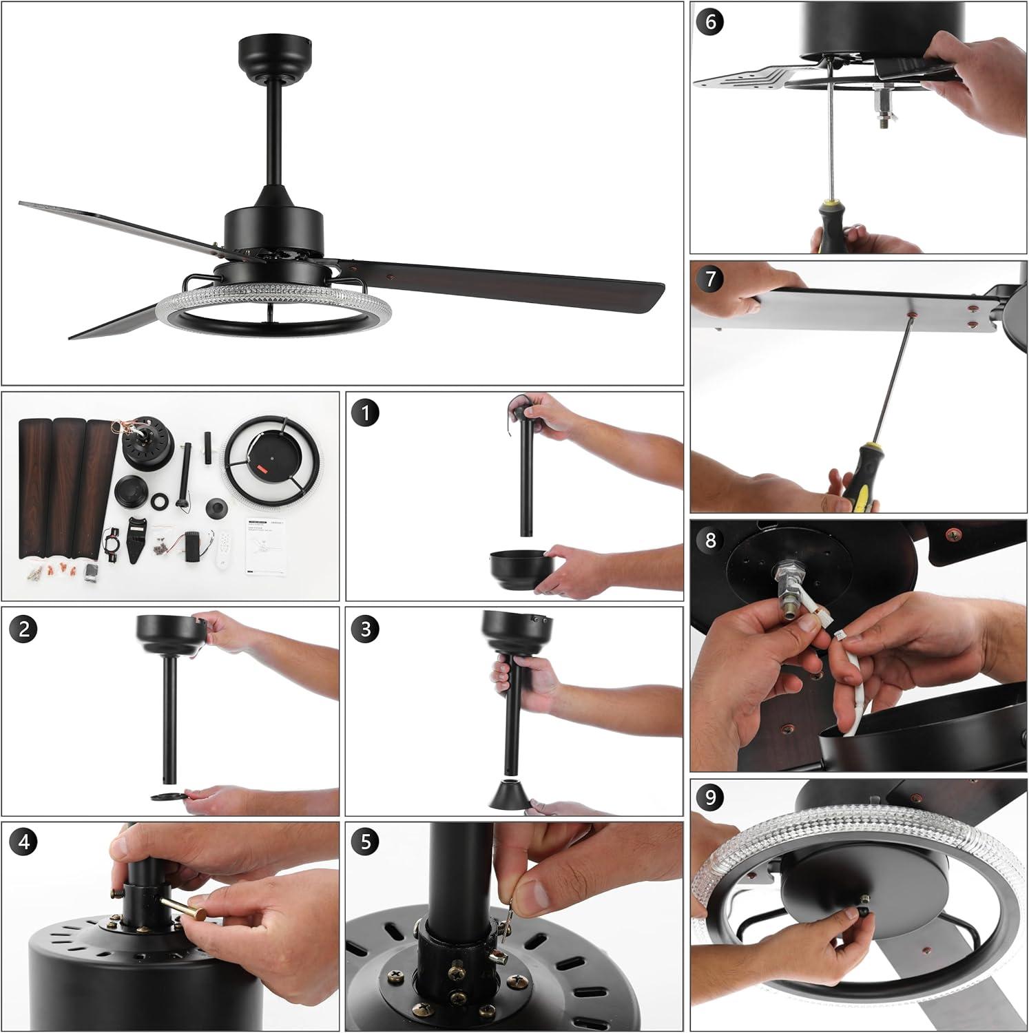 image:imageJONATHAN Y JYL9723A Remy 52 1Light Modern Industrial IronAcrylicWood RemoteControlled 6Speed Integrated LED Ceiling Fan BlackDark Brown Wood for Living Room Bedroom or OfficeBlackDark Brown