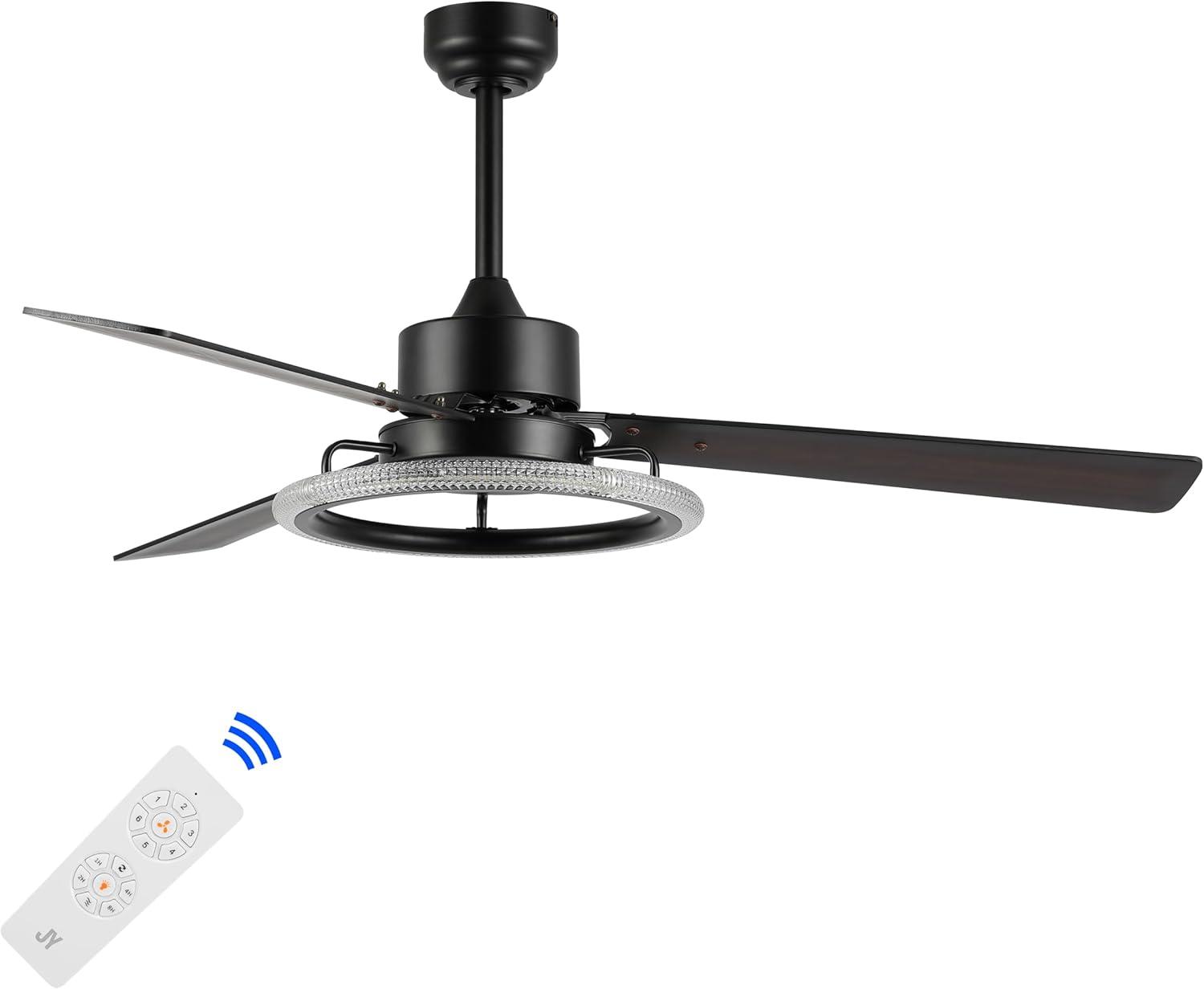 image:imageJONATHAN Y JYL9723A Remy 52 1Light Modern Industrial IronAcrylicWood RemoteControlled 6Speed Integrated LED Ceiling Fan BlackDark Brown Wood for Living Room Bedroom or OfficeBlackDark Brown