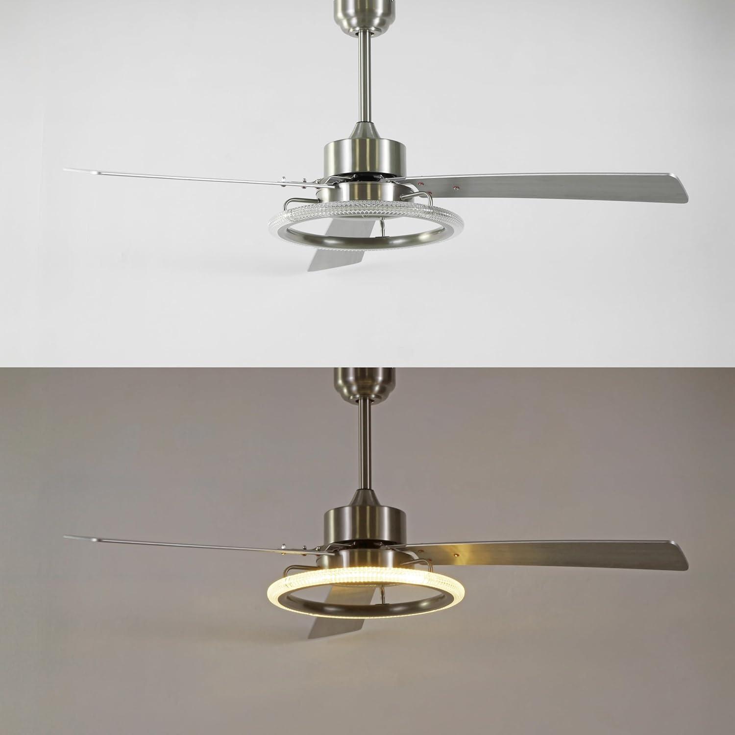 image:imageJONATHAN Y JYL9723A Remy 52 1Light Modern Industrial IronAcrylicWood RemoteControlled 6Speed Integrated LED Ceiling Fan BlackDark Brown Wood for Living Room Bedroom or OfficeSilverAshwood