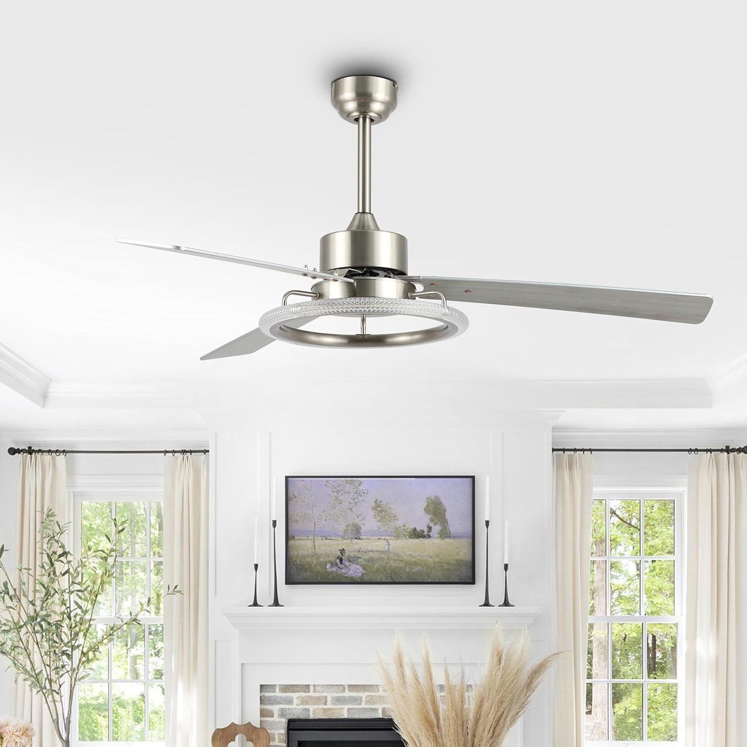 image:imageJONATHAN Y JYL9723A Remy 52 1Light Modern Industrial IronAcrylicWood RemoteControlled 6Speed Integrated LED Ceiling Fan BlackDark Brown Wood for Living Room Bedroom or OfficeSilverAshwood