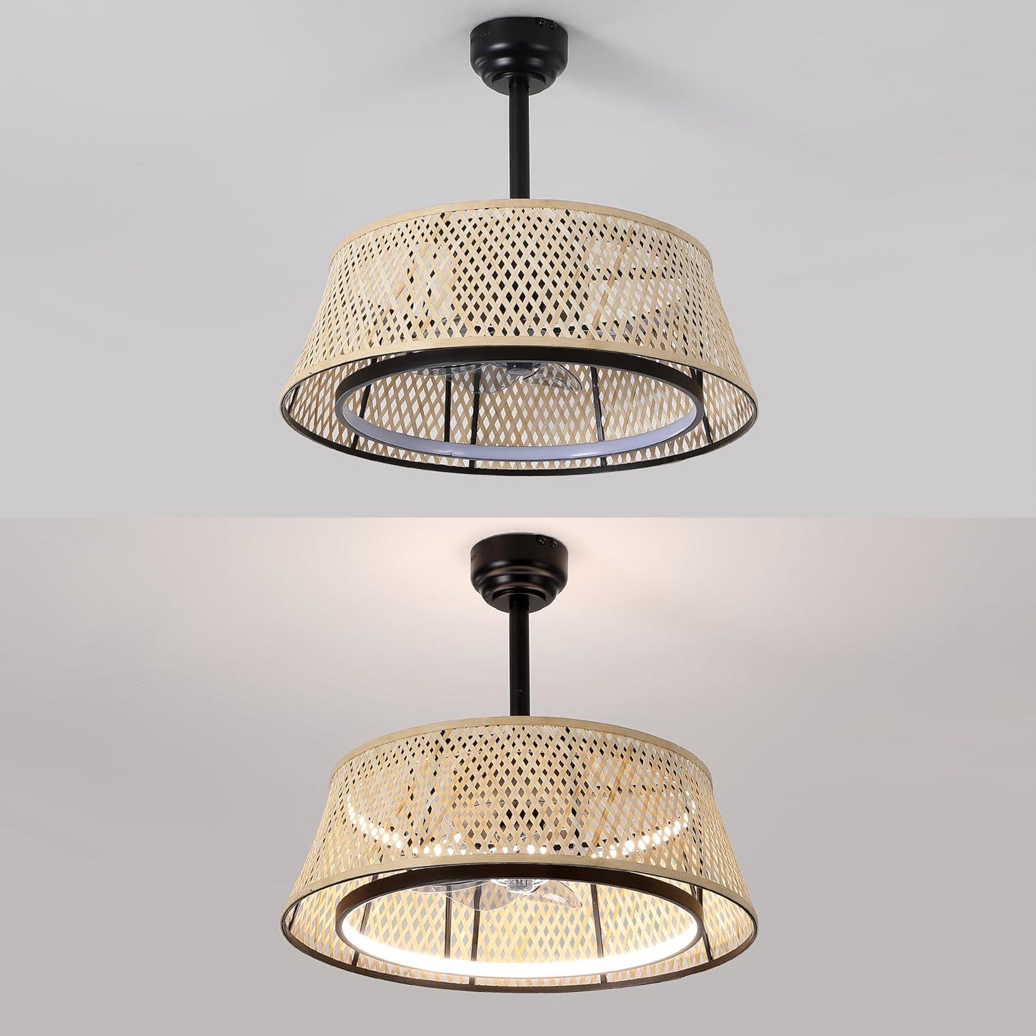 image:imageJONATHAN Y JYL9729A Cressida 2375 Traditional Bohemian 6Speed MetalBamboo MobileAppRemoteControlled HeightAdjustable Dimmable Caged Integrated LED Ceiling Fan Light BrownBlack