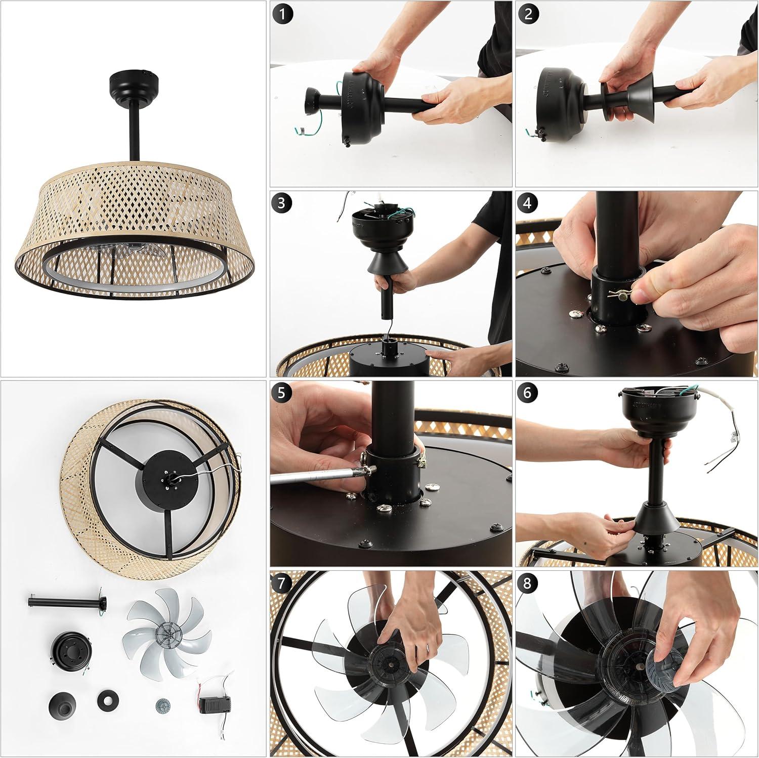 image:imageJONATHAN Y JYL9729A Cressida 2375 Traditional Bohemian 6Speed MetalBamboo MobileAppRemoteControlled HeightAdjustable Dimmable Caged Integrated LED Ceiling Fan Light BrownBlack