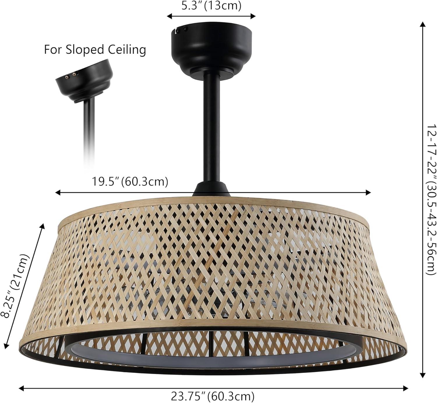 image:imageJONATHAN Y JYL9729A Cressida 2375 Traditional Bohemian 6Speed MetalBamboo MobileAppRemoteControlled HeightAdjustable Dimmable Caged Integrated LED Ceiling Fan Light BrownBlack