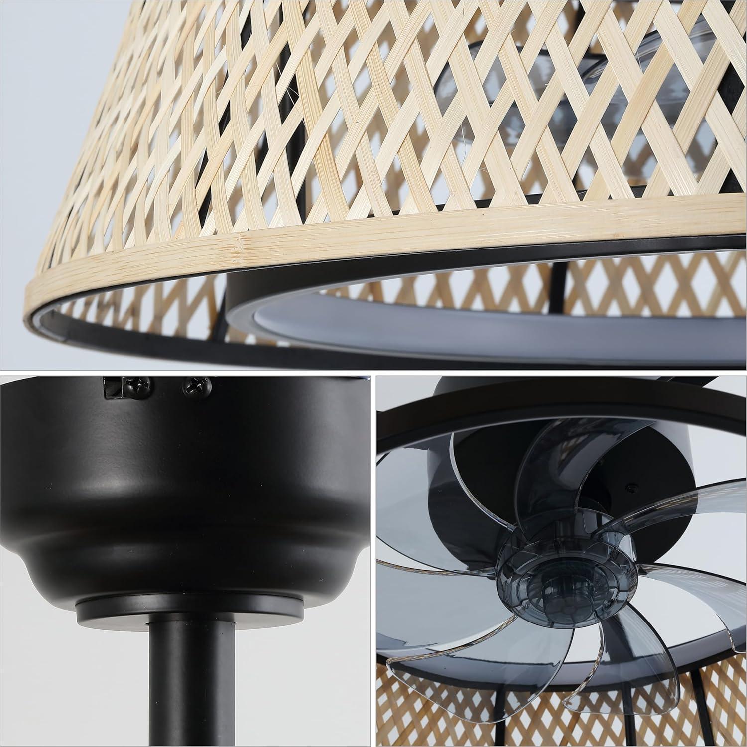 image:imageJONATHAN Y JYL9729A Cressida 2375 Traditional Bohemian 6Speed MetalBamboo MobileAppRemoteControlled HeightAdjustable Dimmable Caged Integrated LED Ceiling Fan Light BrownBlack