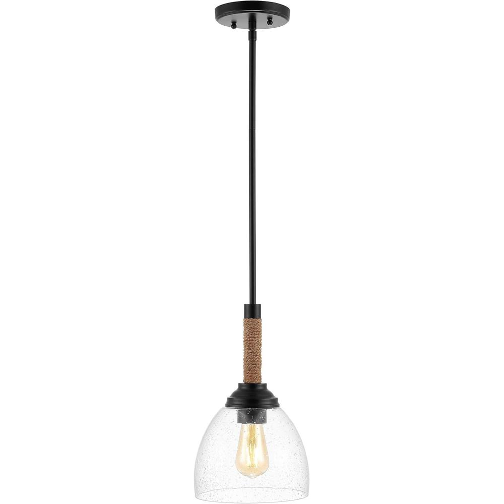 image:imageJONATHAN Y JYL1103A Alys 763 Adjustable RopeWrap Modern IronGlass LED Pendant Farmhouse Industrial Rustic Transitional for Dining Room Kitchen Living Room Black