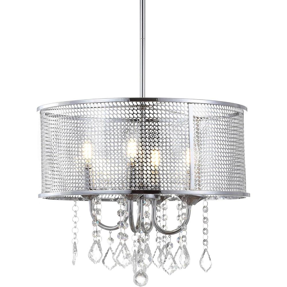 image:imageJONATHAN Y JYL7466A 17 Modern Crystal Chandelier Glam Chrome Drum Pendant Light with Adjustable Height Dimmable Ceiling Light Fixture for Dining Room Kitchen Island Bedroom Foyer17 in