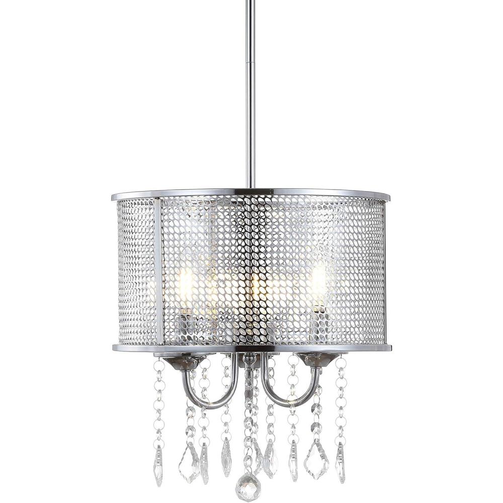 image:imageJONATHAN Y JYL7466A 17 Modern Crystal Chandelier Glam Chrome Drum Pendant Light with Adjustable Height Dimmable Ceiling Light Fixture for Dining Room Kitchen Island Bedroom Foyer13 in