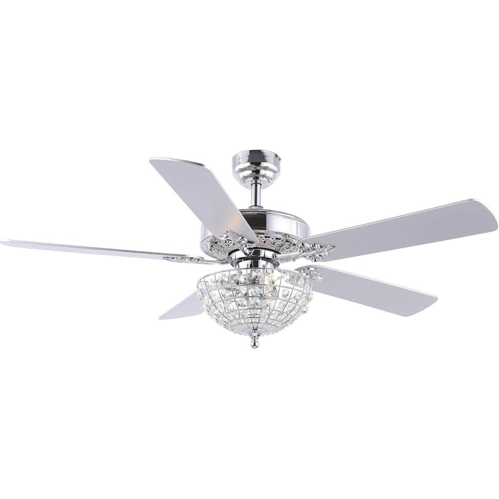 image:imageJONATHAN Y JYL9610B Mandy Glam Classic Crystal Dome Shade LED Ceiling Fan with Remote for Bedroom Living Room Dining Room 52 3 Light Chrome