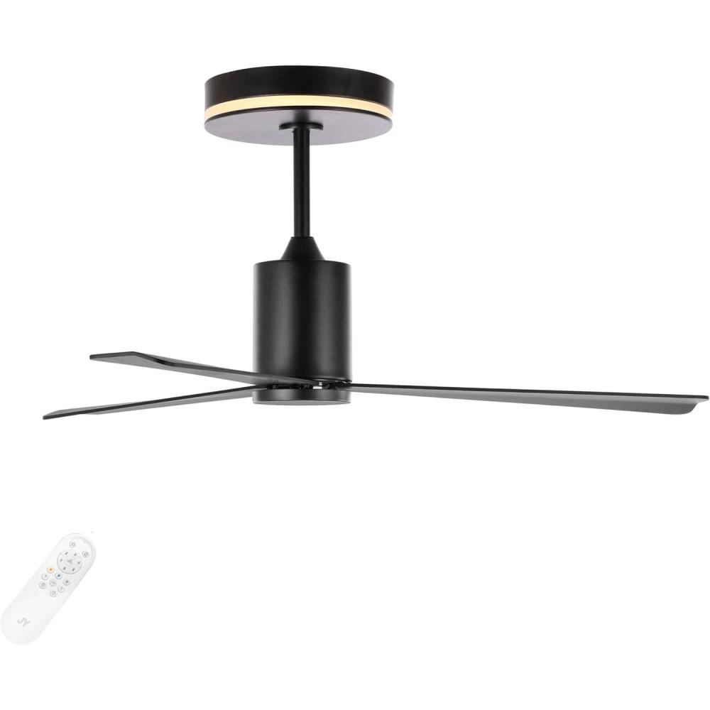 image:imageJONATHAN Y JYL9722B Levi 52 1Light Contemporary Minimalist 6Speed Iron Height Adjustable Integrated LED Ceiling Fan with Remote for Home Living Room Kitchen NickelBlack