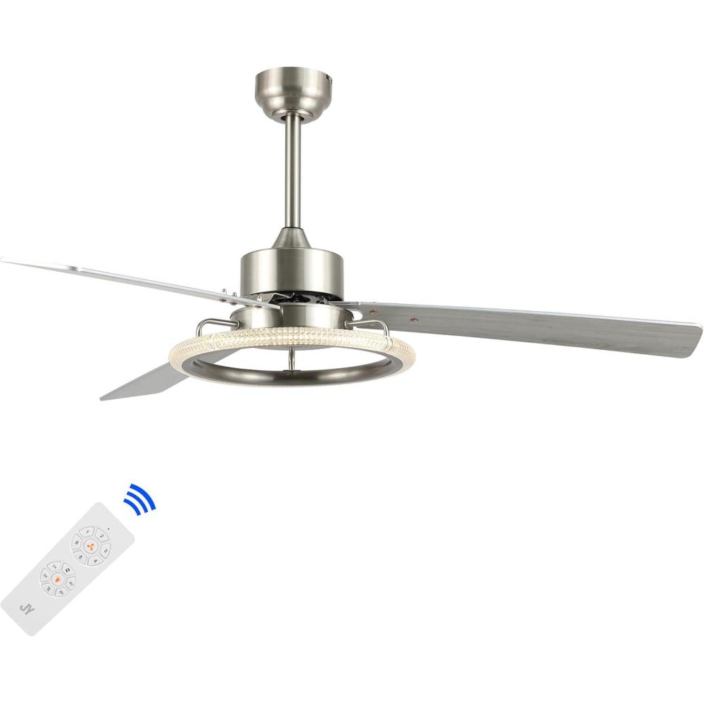 image:imageJONATHAN Y JYL9723A Remy 52 1Light Modern Industrial IronAcrylicWood RemoteControlled 6Speed Integrated LED Ceiling Fan BlackDark Brown Wood for Living Room Bedroom or OfficeSilverAshwood