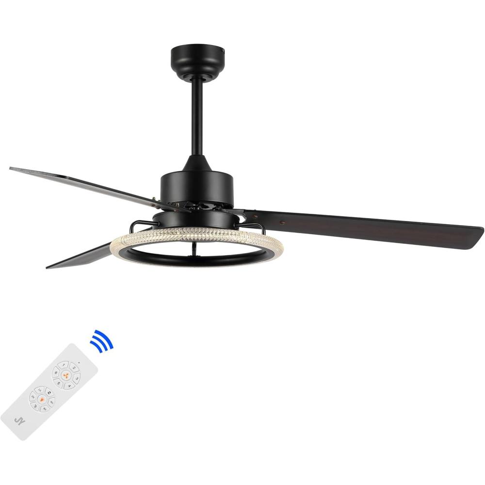image:imageJONATHAN Y JYL9723A Remy 52 1Light Modern Industrial IronAcrylicWood RemoteControlled 6Speed Integrated LED Ceiling Fan BlackDark Brown Wood for Living Room Bedroom or OfficeBlackDark Brown