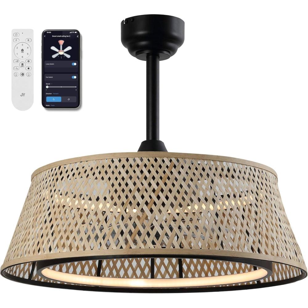 image:imageJONATHAN Y JYL9729A Cressida 2375 Traditional Bohemian 6Speed MetalBamboo MobileAppRemoteControlled HeightAdjustable Dimmable Caged Integrated LED Ceiling Fan Light BrownBlack