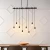 JONATHAN Y JYL1330A Rhys 40″ 8-Light Vintage Industrial Driftwood Iron LED Linear Chandelier with Height Adjustable Bulbs, for Bedroom, Living Room, Kitchen, Office, Brown Wood Finish/Black