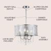 JONATHAN Y JYL7466A 17″ Modern Crystal Chandelier, Glam Chrome Drum Pendant Light with Adjustable Height, Dimmable Ceiling Light Fixture for Dining Room, Kitchen Island, Bedroom, Foyer(17 in)