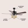 JONATHAN Y JYL9617A Opal Farmhouse Rustic Wood Bead Shade LED Ceiling Fan with Remote, for Bedroom, Living Room, Dining Room 52″ 3 Light, Black