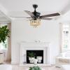 JONATHAN Y JYL9617A Opal Farmhouse Rustic Wood Bead Shade LED Ceiling Fan with Remote, for Bedroom, Living Room, Dining Room 52″ 3 Light, Black